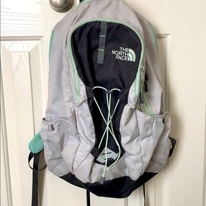 Mint green and grey north face back pack!